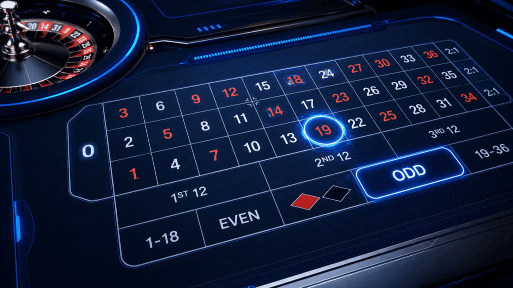 Número impar en ruleta online como dato básico dentro del tapete