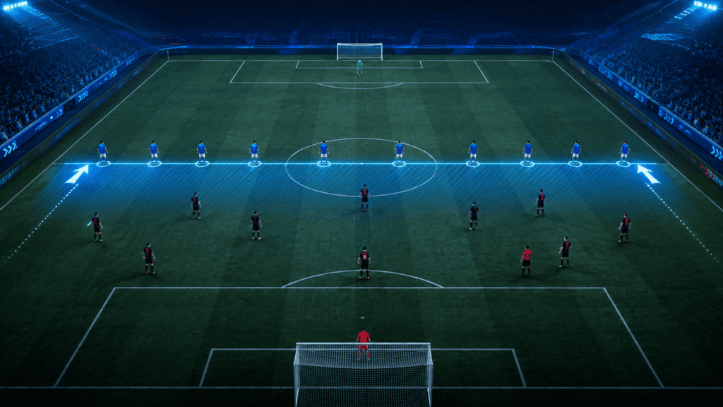 Línea defensiva adelantada en fútbol cuando el equipo reduce el espacio rival