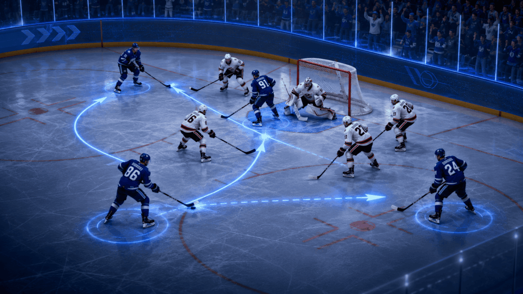 Presión en zona ofensiva en hockey cuando el equipo mantiene el disco cerca de la portería rival